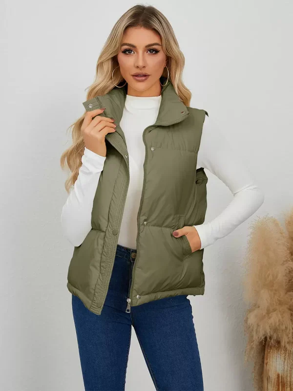 Chic Stand Collar Buttons Sleeveless Polyester Street Wear Jacket - Image 6