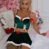 Christmas Patchwork Velvet Lace Up Bowknot Lingerie Set - Image 2