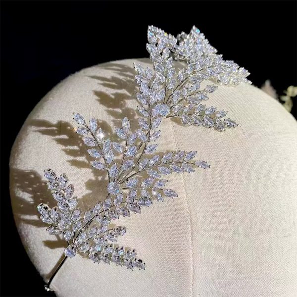 Crystal Leaf Bridal Crown Tiaras Hair Accessories Wedding Hair Band - Image 11