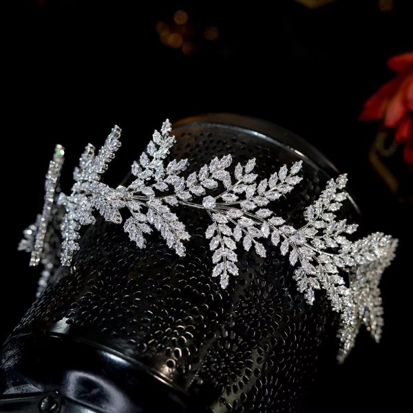 Crystal Leaf Bridal Crown Tiaras Hair Accessories Wedding Hair Band - Image 5