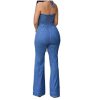 Denim Solid Sleeveless Halter Wide Leg Long Pants Overalls Slim Fit High Waist One Piece Jumpsuits - Image 2
