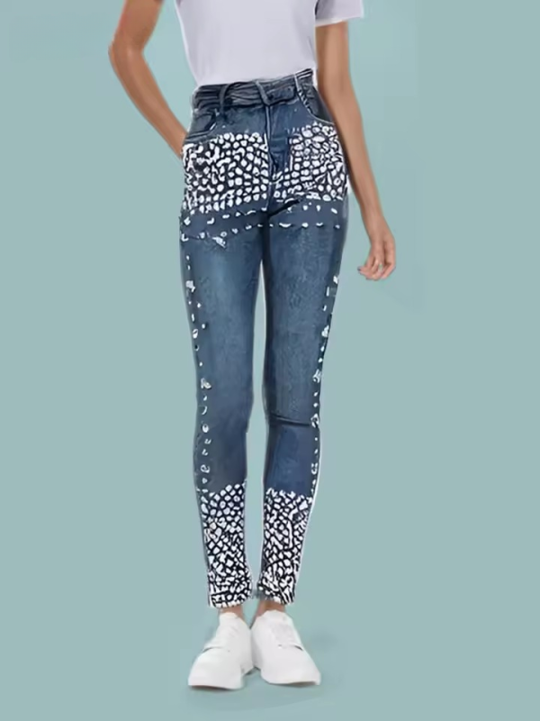 Diamonds High Waist Elastic Denim Irregular Pencil Jeans