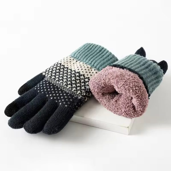 Double-layer fleece-thickened cold-proof touch screen finger warm outdoor cycling gloves - Image 6