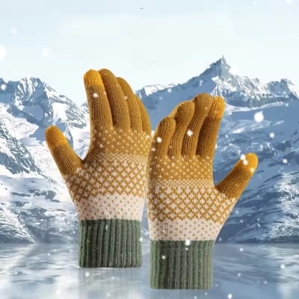 Double-layer fleece-thickened cold-proof touch screen finger warm outdoor cycling gloves