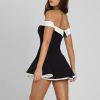 Elegant Backless Off-Shoulder Slim Contrast Color Mini - Image 5