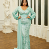 Elegant Draping V-Neck Sage Sequin Plus Size Maxi Dress - Image 3
