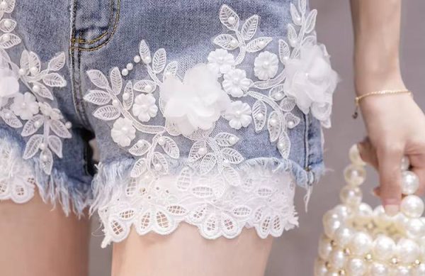 Elegant Embroidery Denim High Waist Shorts - Image 6