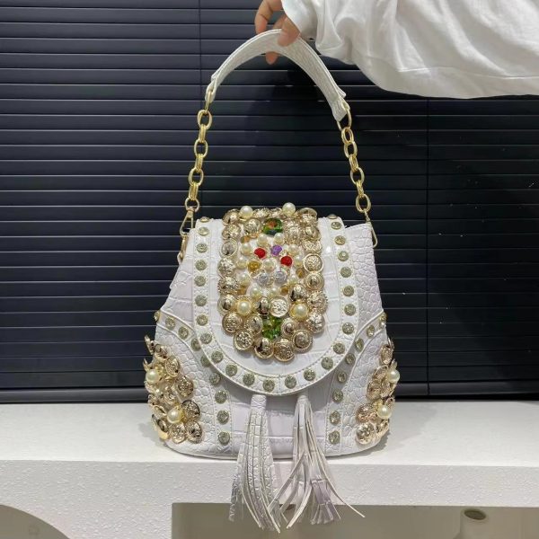 Elegant Beaded Light Luxury Backpack Crossbody Diamond Handbag - Image 11