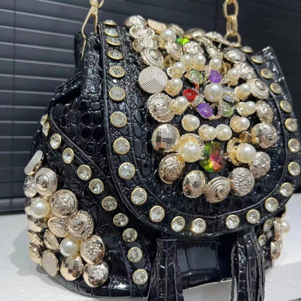 Elegant Beaded Light Luxury Backpack Crossbody Diamond Handbag - Image 10