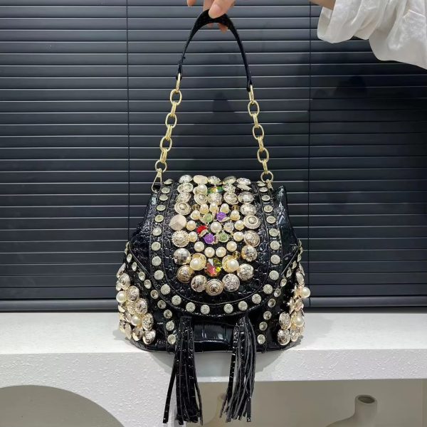 Elegant Beaded Light Luxury Backpack Crossbody Diamond Handbag - Image 7