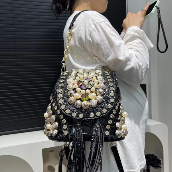 Elegant Beaded Light Luxury Backpack Crossbody Diamond Handbag