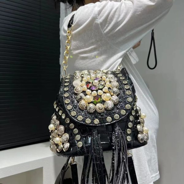 Elegant Beaded Light Luxury Backpack Crossbody Diamond Handbag - Image 3