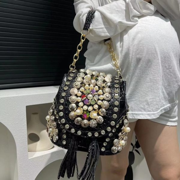 Elegant Beaded Light Luxury Backpack Crossbody Diamond Handbag - Image 4