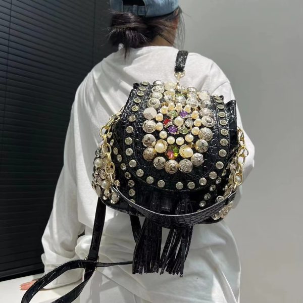 Elegant Beaded Light Luxury Backpack Crossbody Diamond Handbag - Image 5