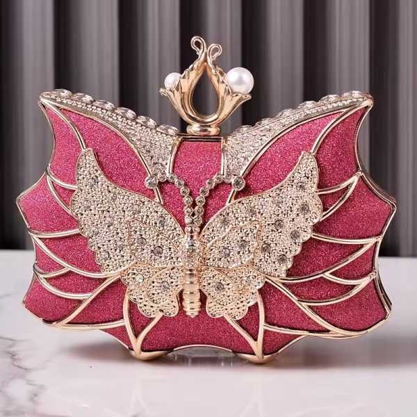 Elegant Hollow Butterfly Party Bridal Wedding Diamond Clutch Banquet Dinner Purse - Image 4