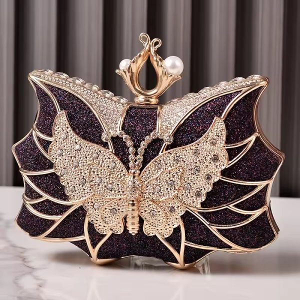 Elegant Hollow Butterfly Party Bridal Wedding Diamond Clutch Banquet Dinner Purse - Image 5