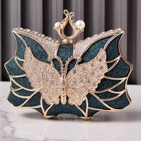 Elegant Hollow Butterfly Party Bridal Wedding Diamond Clutch Banquet Dinner Purse - Image 6