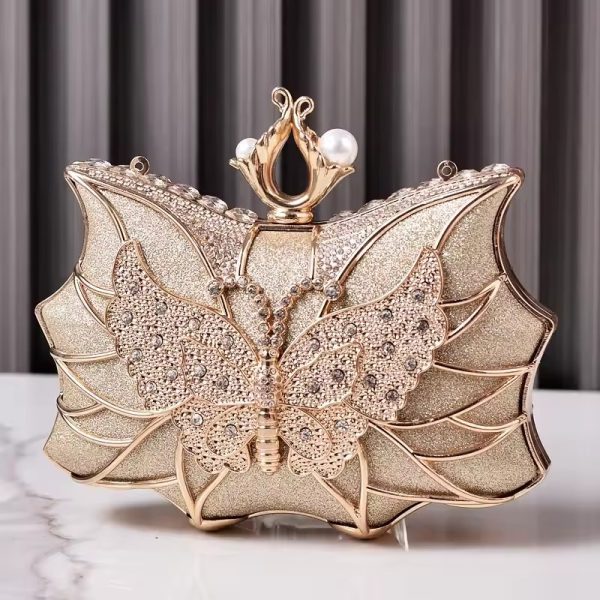 Elegant Hollow Butterfly Party Bridal Wedding Diamond Clutch Banquet Dinner Purse - Image 7