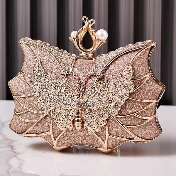 Elegant Hollow Butterfly Party Bridal Wedding Diamond Clutch Banquet Dinner Purse - Image 2