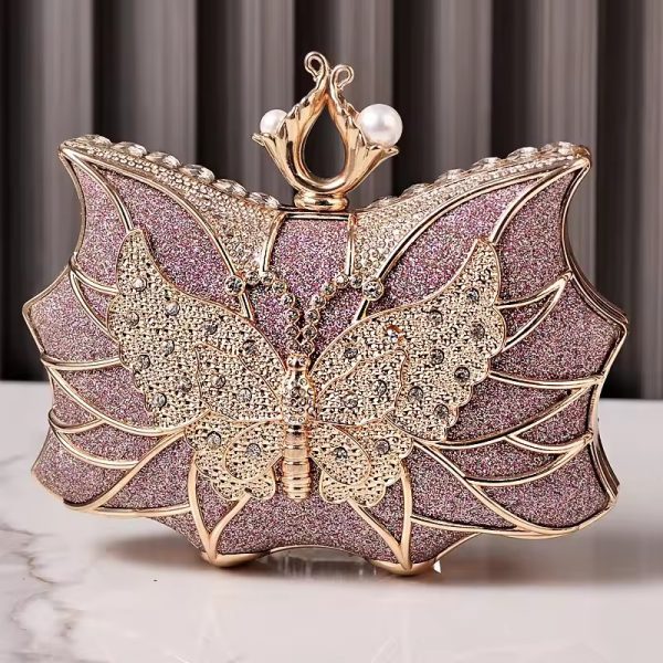 Elegant Hollow Butterfly Party Bridal Wedding Diamond Clutch Banquet Dinner Purse