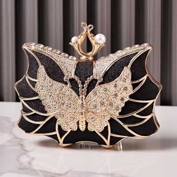 Elegant Hollow Butterfly Party Bridal Wedding Diamond Clutch Banquet Dinner Purse - Image 3