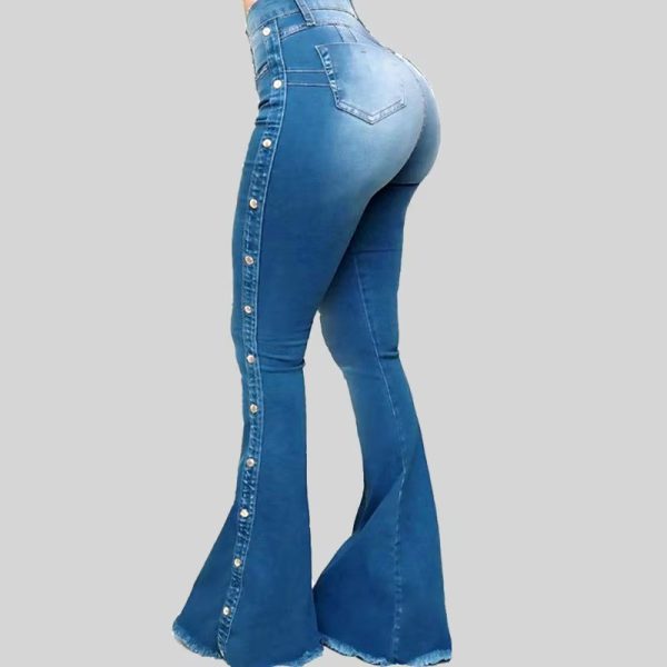 Elegant Hollow Out High Waist Flare Wide Leg Streetwear Denim Trousers - Image 3