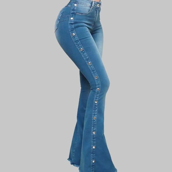 Elegant Hollow Out High Waist Flare Wide Leg Streetwear Denim Trousers - Image 2