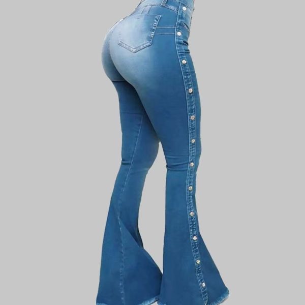 Elegant Hollow Out High Waist Flare Wide Leg Streetwear Denim Trousers - Image 4