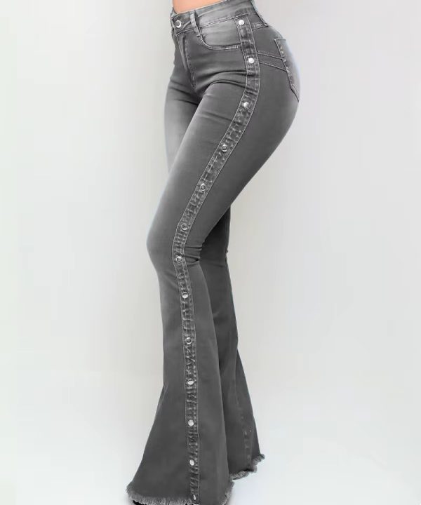 Elegant Hollow Out High Waist Flare Wide Leg Streetwear Denim Trousers - Image 7