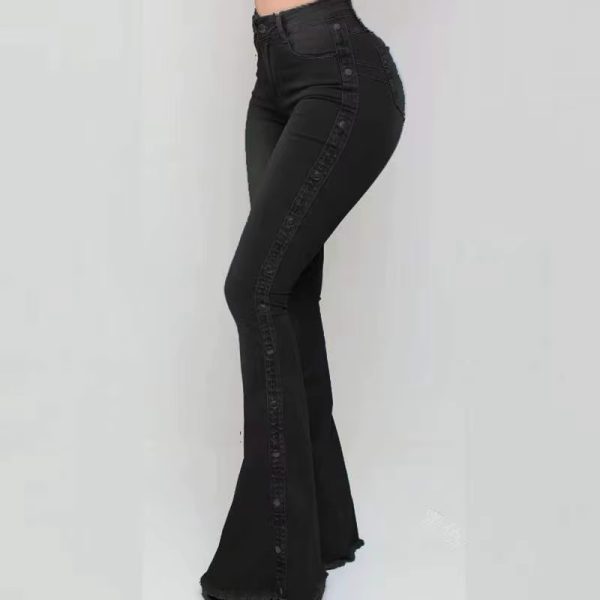 Elegant Hollow Out High Waist Flare Wide Leg Streetwear Denim Trousers - Image 6