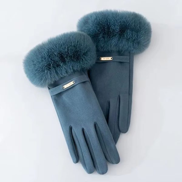 Elegant Keep Warm Plus Velvet Touch Screen Thicken Plush Wrist Suede Gloves - Image 7