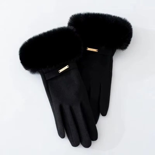 Elegant Keep Warm Plus Velvet Touch Screen Thicken Plush Wrist Suede Gloves - Image 3