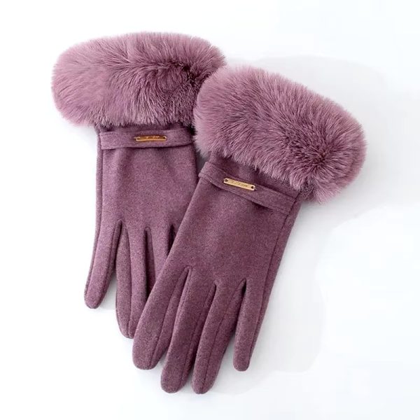 Elegant Keep Warm Plus Velvet Touch Screen Thicken Plush Wrist Suede Gloves - Image 4