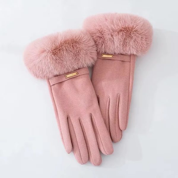 Elegant Keep Warm Plus Velvet Touch Screen Thicken Plush Wrist Suede Gloves - Image 5