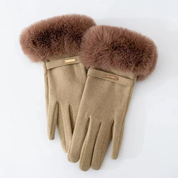 Elegant Keep Warm Plus Velvet Touch Screen Thicken Plush Wrist Suede Gloves - Image 2