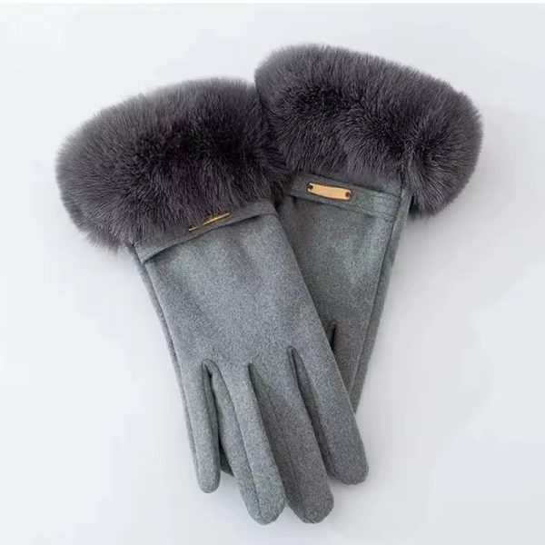 Elegant Keep Warm Plus Velvet Touch Screen Thicken Plush Wrist Suede Gloves - Image 6