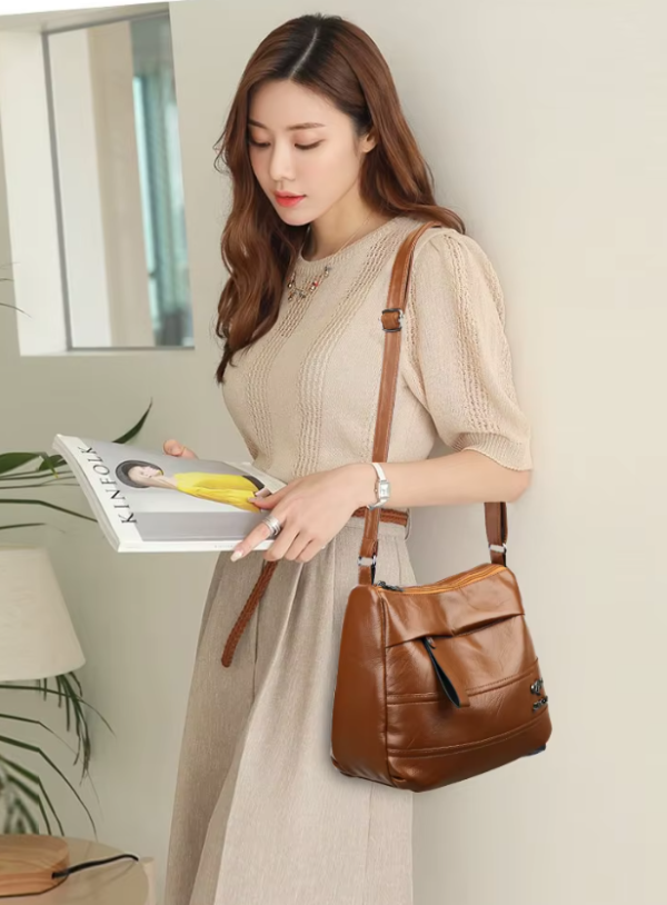 Elegant Leather One Shoulder Shopping Sheepskin grain Beautiful Crossbody Bag - Image 2