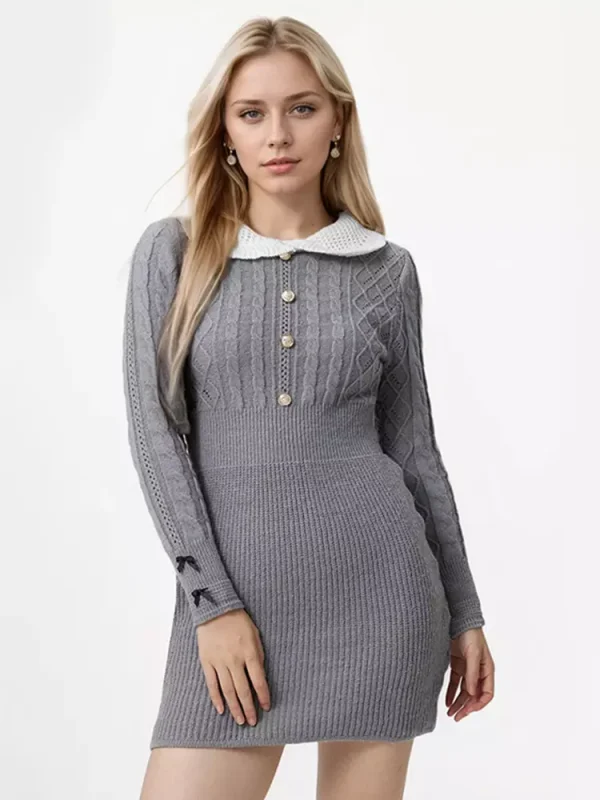 Elegant Long Sleeves Peter Pan Collar Knitted Mini Dress