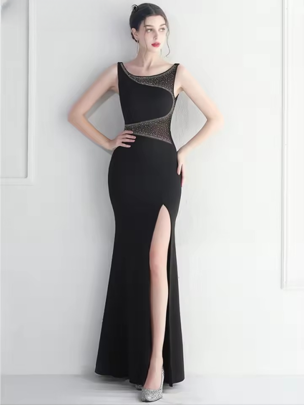 Elegant Luxury Spaghetti Strap Rhinestone Maxi Dress - Image 3