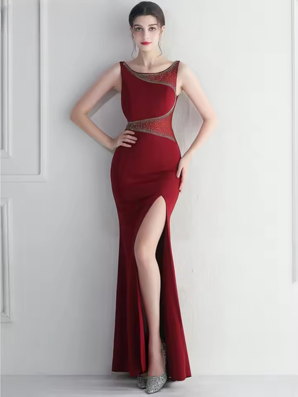 Elegant Luxury Spaghetti Strap Rhinestone Maxi Dress - Image 2