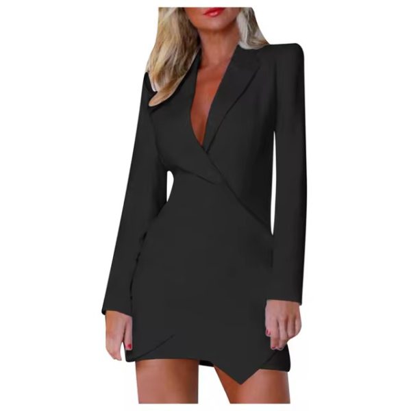 Elegant Neckline Pullover Long Sleeve Lapel Mini Blazer Dress - Image 4