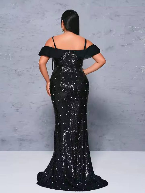 Elegant Off Shoulder Sequin Mermaid Plus Size Maxi Dress - Image 6