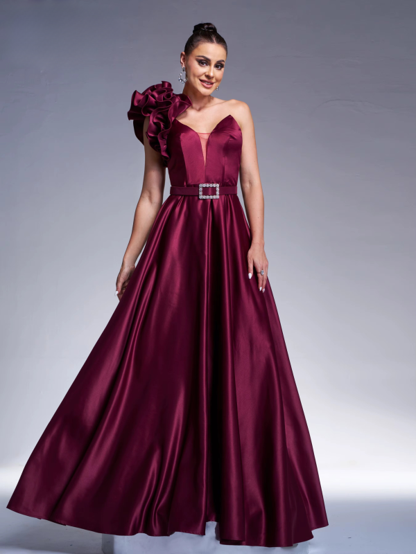 Elegant One Shoulder A Line Evening Wedding Birthday Party Formal Occasion Maxi Dress - Image 2