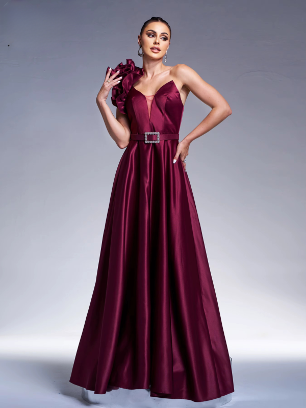 Elegant One Shoulder A Line Evening Wedding Birthday Party Formal Occasion Maxi Dress - Image 3