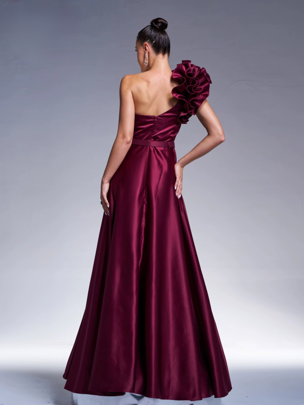 Elegant One Shoulder A Line Evening Wedding Birthday Party Formal Occasion Maxi Dress - Image 5