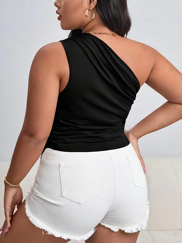 Elegant One Shoulder Asymmetrical Hem Plus Size Top - Image 4