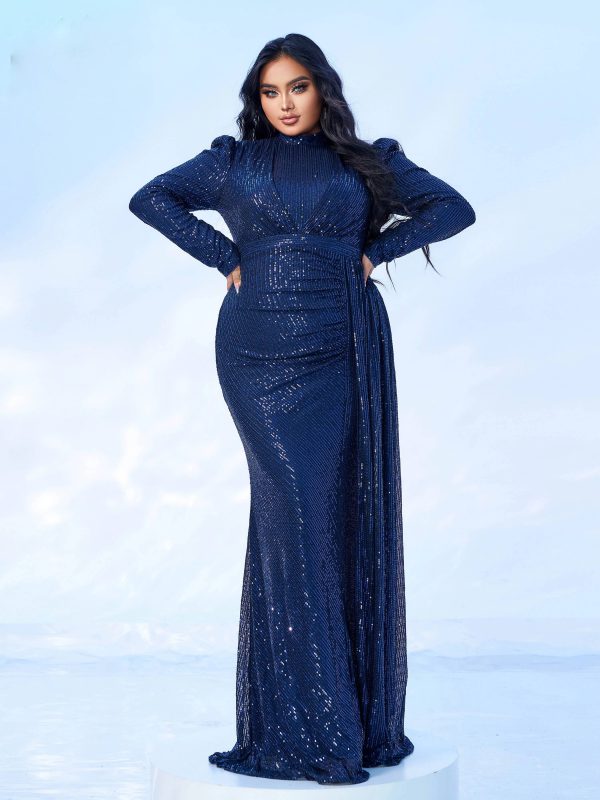 Elegant Round Neck Sequin Birthday Party Plus Size Maxi Dress - Image 3