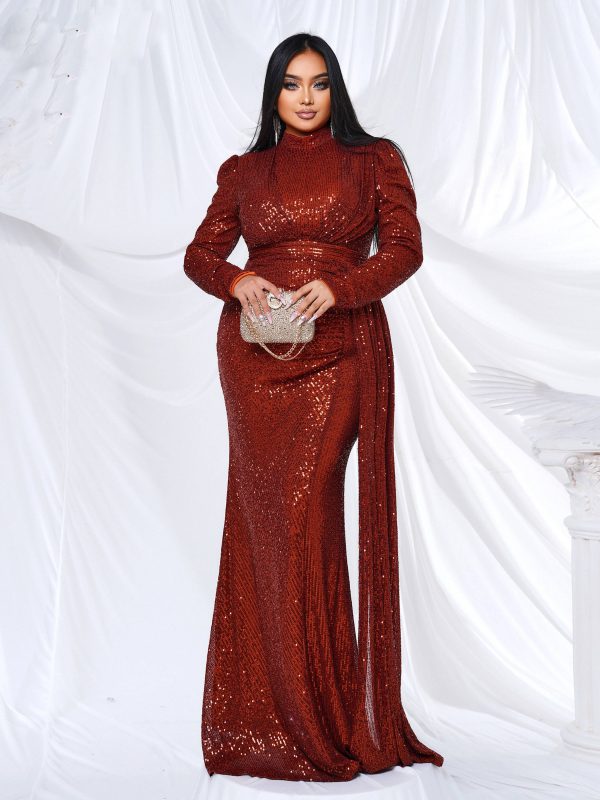 Elegant Round Neck Sequin Birthday Party Plus Size Maxi Dress - Image 11