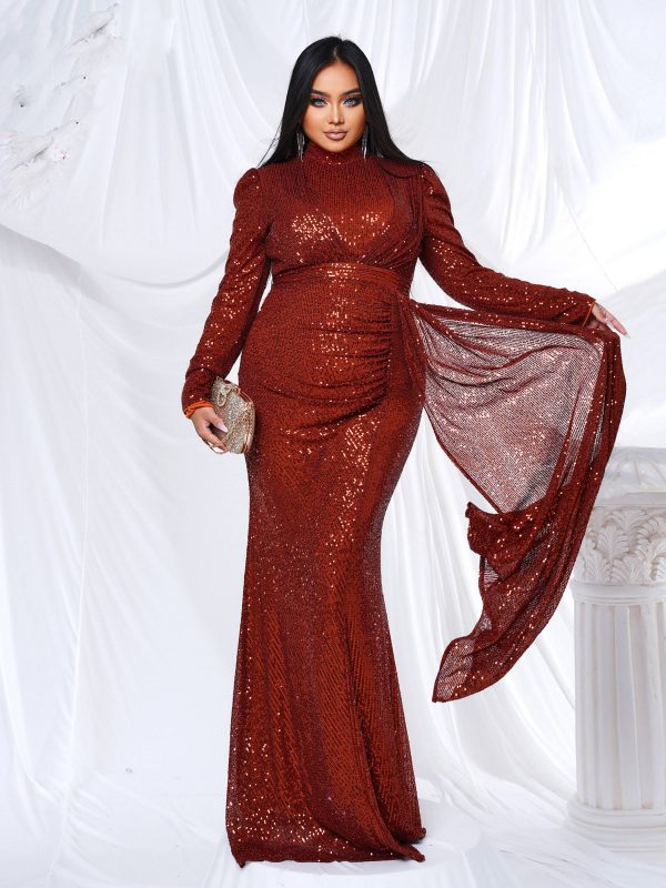 Elegant Round Neck Sequin Birthday Party Plus Size Maxi Dress - Image 10