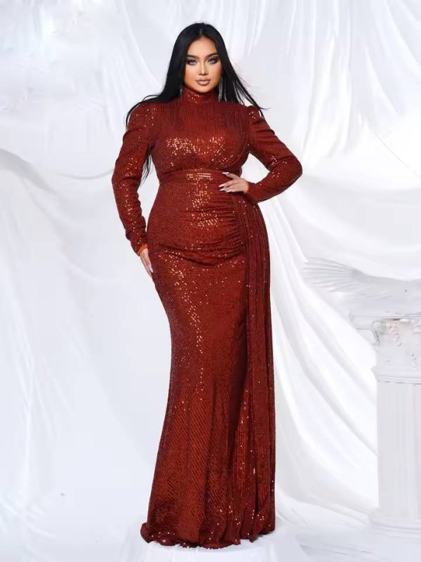 Elegant Round Neck Sequin Birthday Party Plus Size Maxi Dress - Image 9